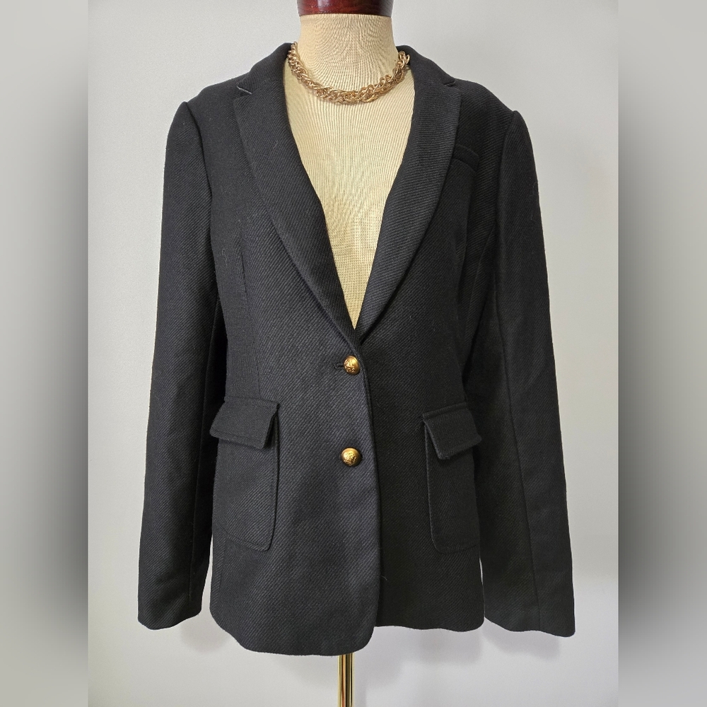 BANANA REPUBLIC Wool Black Blazer Jacket With Quilted Elbow Patches. Size 12